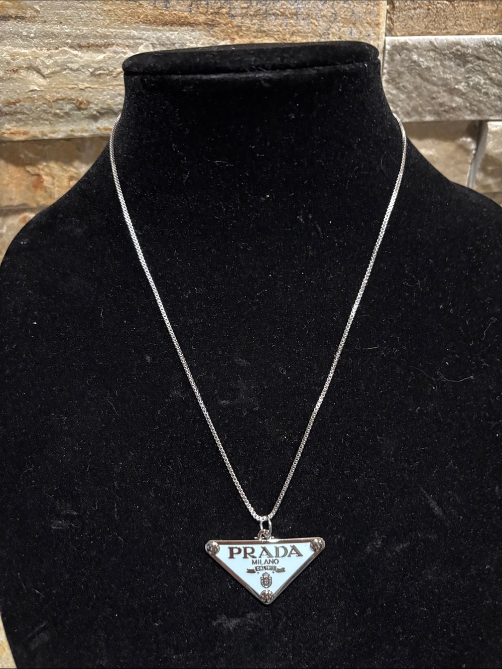 Baby blue Enamel Triangle Logo Pendant Necklace